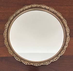 lot 104R image: MB - Vintage Brass Vanity Plateau with Ornate Rim