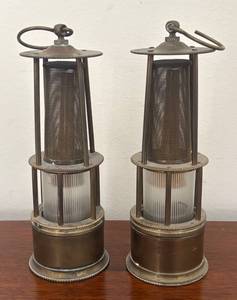 lot 157R image: MB - Pair of Antique Brass Miner Lamps