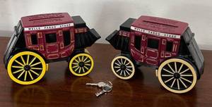 lot 168R image: MB - Pair of Wells Fargo Stagecoach Banks with Keys