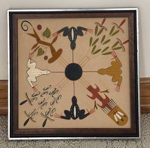 lot 231R image: LL  - Framed Sand Art by L. Price with Four Sacred Plants