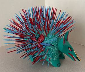 lot 238R image: LL  - Folk Art Wooden Porcupine Sculpture by Vicente Hernandez Vasquez