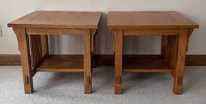 lot 266R image: LL  - Pair of Mission Style Oak Side Tables