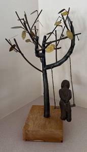 lot 269R image: LL  - Metal Sculpture of Child on Swing Under Tree