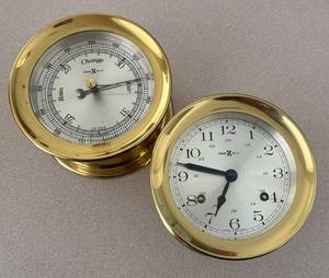 lot 304R image: LL  - Howard Miller Brass Clock and Barometer Set