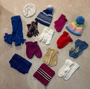 lot 312R image: TR - Collection of Warm Winter Hats, Mittens, Gloves and Scarves