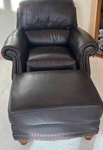 lot 5C image: P - Leather Italia USA Armchair with Ottoman, Nailhead Trim
