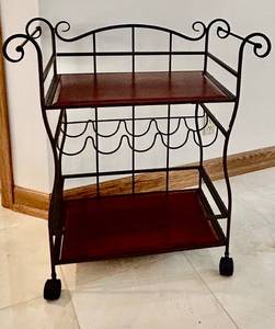lot 20C image: K - Metal and Wood Rolling Bar Cart with Wine Rack