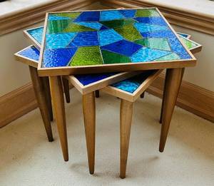 lot 45C image: P - Set of 3 Mid-Century Mosaic Glass Nesting Tables