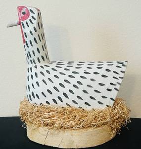 lot 53C image: P - Lucretia Herbert Signed Folk Art Wooden Guinea Hen Sculpture