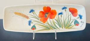 lot 56C image: P - Hand-Painted Italian Ceramic Tray with Poppy and Wheat Design