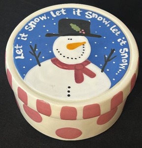 lot 59C image: P - Lynn Morris Let It Snow Snowman Ceramic Box 4 x 6 Inch