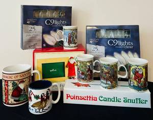 lot 60C image: P - Christmas Holiday Mug Collection with Decor, C9 String Lights, Santa Frame, and Candle Snuffer