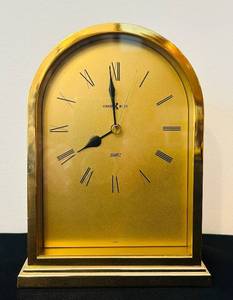 lot 83C image: P - Vintage Howard Miller 8-Inch Brass Arch Quartz Mantel Clock