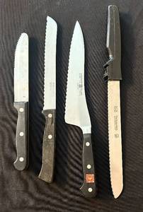 lot 84C image: P - Set of 4 Serrated Bread Knives Assorted Brands up to 14 Inches