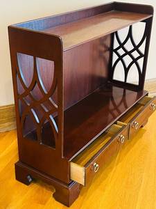 lot 85C image: P - Vintage Wooden Console Table with Openwork Sides and Two Drawers