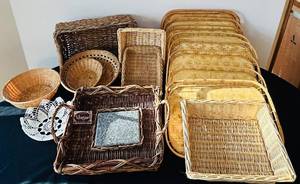 lot 201C image: K - Collection of 12 Woven Baskets and Trays Assorted Styles