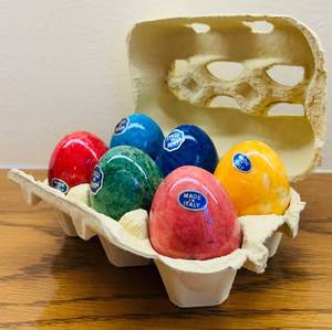 lot 250C image: LR - Set of 6 Italian Marble Egg Shaped Decor Pieces, 2.5 in