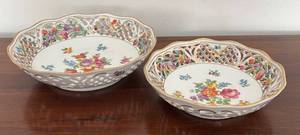 lot 375R image: K - Pair of Vintage Schumann Bavaria Reticulated Porcelain Bowls with Floral Design
