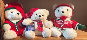 lot 449R image: LLBR - Set of 3 Holiday Santa Bears Plush Collection