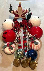 lot 461R image: LLS - Holiday Decor Collection with Santa Figure, Bells, Ornaments, Gold Pears and More