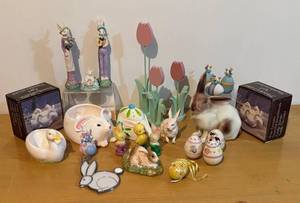 lot 475R image: LLBR - Collection of Spring and Easter Decor with Bunny, Duck Figurines, Candleholders and More