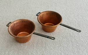 lot 593C image: LL - Pair of Vintage Hammered Copper Pots with Iron Handles