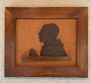 lot 600C image: LL - Framed 3D Wood Wall Art of Monk in Profile