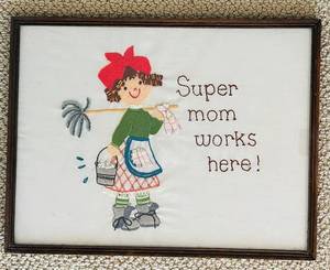 lot 603C image: LL - Framed Embroidered Art Super Mom Works Here