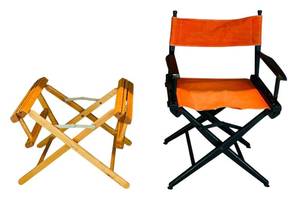 lot 607C image: LL - Pair of Vintage Folding Director Chairs with Orange Canvas Seats