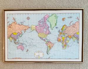 lot 609C image: LL - Framed 22 x 32 World Map Print with Colored Countries