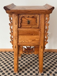 lot 15D image: Vintage Chinese Beech Hardwood Single Drawer Carved Coffer or Altar Table