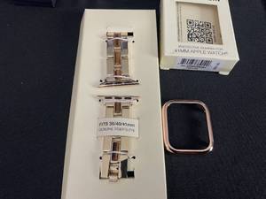lot 23 image: Anne Klein Gemstone Fashion Bracelet for Apple Watch Fits Genuine Tigers Eye 384041 & 41mm Apple Watch Bumper Gold