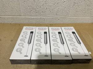 lot 175 image: LOT OF 4 Wolfgang Puck Stainless Steel FROTHING PENS With Stencils Coffee (Colors May Vary)