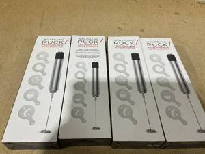 lot 176 image: LOT OF 4 Wolfgang Puck Stainless Steel FROTHING PENS With Stencils Coffee (Colors May Vary)