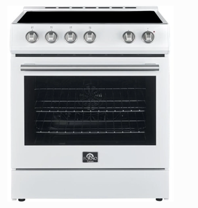 lot 30 image: Forno Espresso Leonardo FFSEL601230WHT 30 Inch Slide-In Electric Range with 4 Elements, 5 cu. ft. Oven Capacity, Steam Clean, Convection Oven, 2 Oven Racks, and ADA Compliant White (Transit Damage)