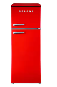 lot 31 image: Galanz 22 in. 7.6 cu. ft. Retro Top Freezer Refrigerator, Hot Rod Red, Energy Star (Minor Transit Damage,  Door Gets Stuck When Trying To Shut But Door Functions)