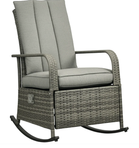 lot 41 image: Outsunny PE Rattan Rocking Recliner with Footrest, Gray