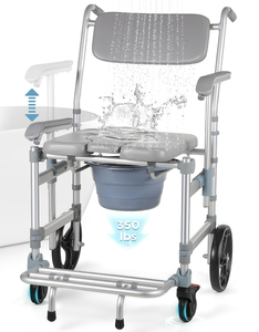 lot 56 image: Bariatric Rolling Shower Chair 4 in 1 Folding Bath Commode Chair for Handicap, Elderly & Injured, Adjustable Armrests for Easy Transfer  Waterproof & Soft  360° Locking Wheels  350lbs (Maybe Missing Hardware)