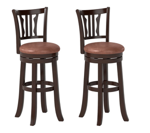 lot 64 image: Costway JV13459CF-24 24 in. Counter Height Swivel Bar Stools with Back & Solid Rubber Frame, Cappuccino - Set of 2