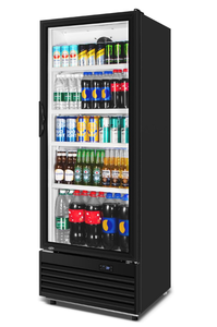 lot 67 image: Commercial Beverage Refrigerator, 24.5 Inch 15 Cu. Ft. Drink Fridge, Display Refrigerator with Glass Door, Commercial Display Fridge with 4 Adjustable Shelves, for Shops, Restaurants, Bars (Damaged Cord. Not Tested)
