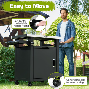 lot 68 image: Nuuk Grill Table with Storage Cabinet, Outdoor Bar Cart Pizza Oven Table with Wheels, Stainless Steel Top Kitchen Island 20 x 30 Rolling Prep Station for Indoor, BBQ, Deck, Backyard