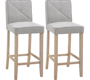 lot 11 image: HOMCOM Bar Stools Set of 2, Upholstered Bar Height Kitchen Stools with Build-in Footrest, Solid Wood Legs, Beige