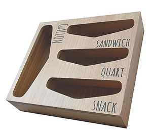 lot 160 image: LOT OF 2 Food Storage Bag Organizer, Wood Kitchen Ziplock Baggie Dispenser Box for Drawer, Compatible with Most Brands Gallon Bag, Quart Bag, Sandwich Bag,