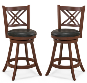 lot 104 image: Costway 360° Swivel Upholstered Barstools Set of 2 with Back and Footrest (Maybe Missing Hardware)