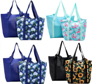 lot 110 image: LOT OF 4 Improvements 2-piece Zippered Insulated Market Totes Sets