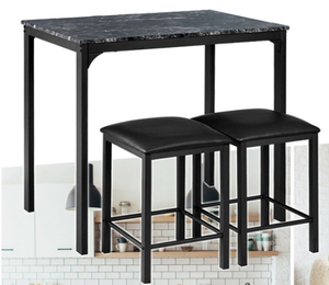 lot 438 image: Costway 2 Seater Faux Leather Dining Set Black (Missing Hardware)