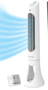 lot 135 image: Honeywell White Quiet Set Oscillating Tower Fan, 30ft Air Circulation Power, 5 Speed, Auto Off Timer