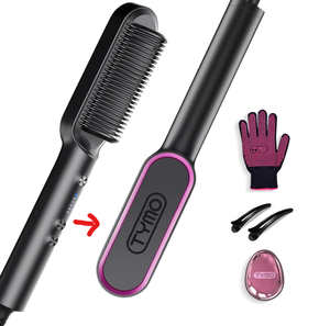 lot 140 image: TYMO Hair Straightener Brush, TYMO Ring Hair Straightener Comb Straightening Brush for Women with 5 Temps 20s Fast Heating & Dual Voltage, Black