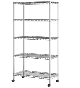 lot 450 image: Seville Classics 5-Tier Wire Shelving with Wheels, 5-Tier, 30 W x 14 D (NEW MODEL), Chrome Plating, Plated Steel (Maybe Missing Hardware)