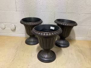 lot 488 image: LOT OF 3 Arcadia Garden Products PL10CP Classic Traditional Plastic Urn Planter IndoorOutdoor, 15 x 13, Brushed Copper